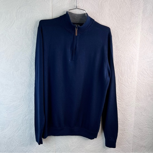 Nordstrom Men's shop Navy Blue Marino Wool Sweater Size Large - Picture 1 of 7